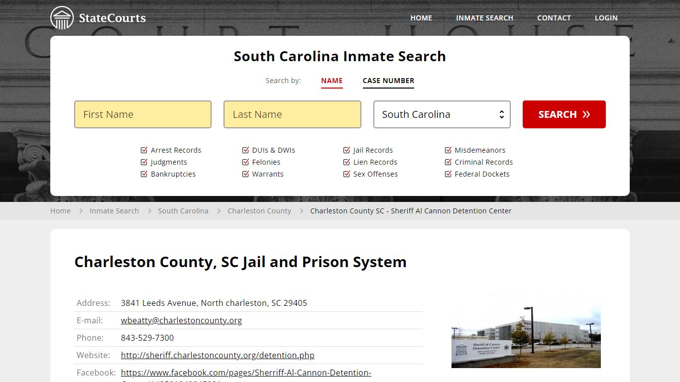 Charleston County SC - Sheriff Al Cannon Detention Center Inmate ...