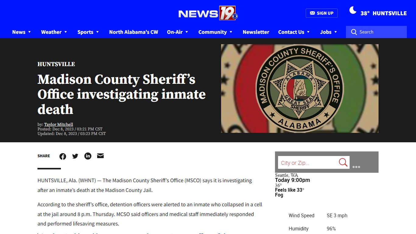 Madison County Sheriff’s Office investigating inmate death